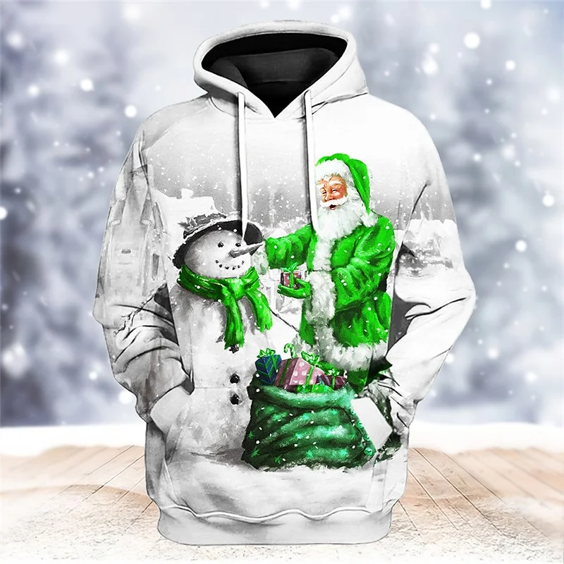 Sudadera con capucha de Papá Noel divertida con estampado 3D para hombre, sudadera informal de manga larga con patrón de alce navideño, sudadera holgada unisex