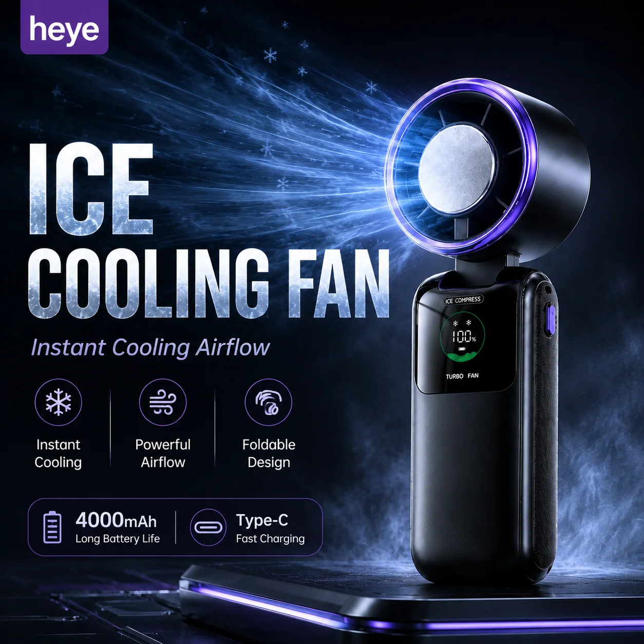 Neck Fan, 5-Speed Turbo Wind Foldable Hands Free Cooler, 4000mAh 9H Battery Travel Outdoor 1