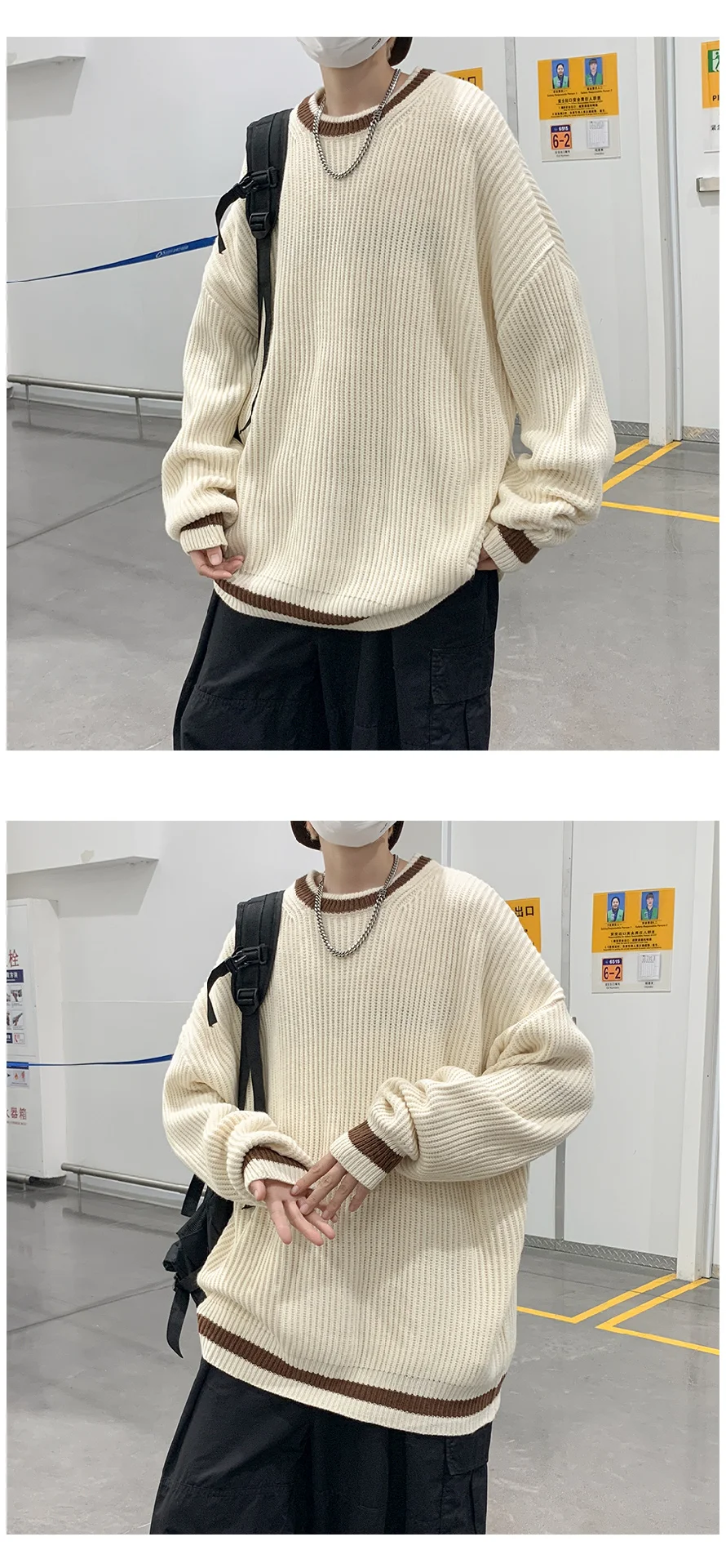 Description Picture 5 of item2024 Autumn Winter Men Fashion O Neck Warm Sweater Tops Male Solid Color Knitted Top Mens Loose Long Sleeve Pullovers S188