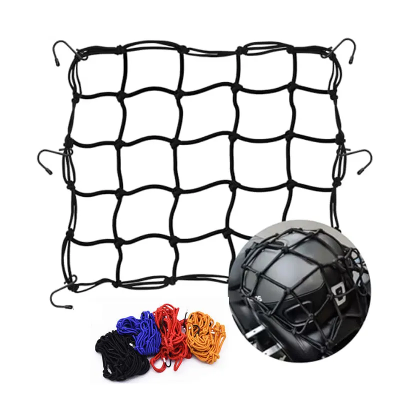 40x40cm Motorcycle 6 Hooks Elastic Bungee Net Motorcycle Storage Helmet Tank Luggage Mesh Web Accessories 5 Colors