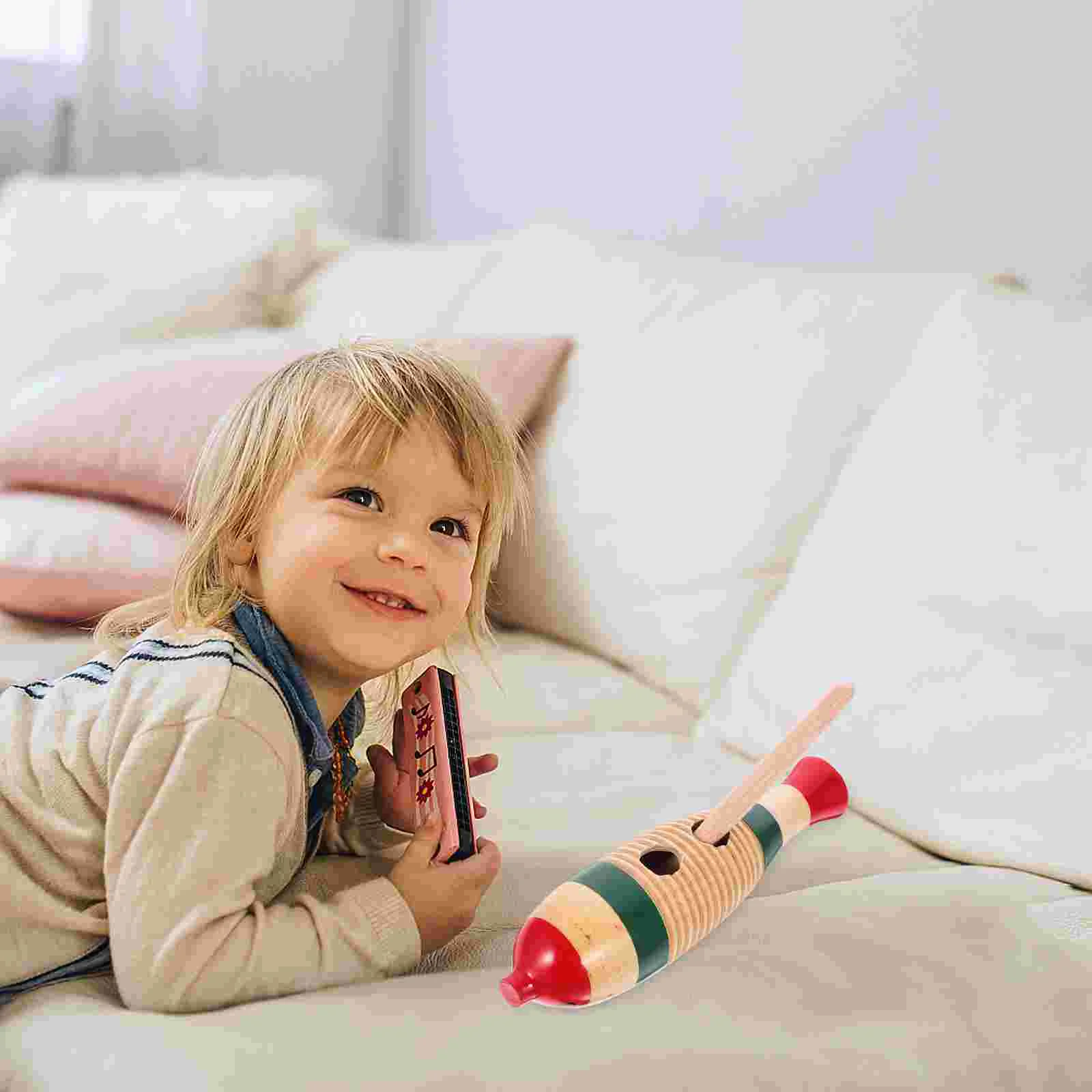 

Early Teaching Aids Wooden Guiro Music Instrument Fish-shaped Percussion Beginner with Stick Musical Educational Sticks