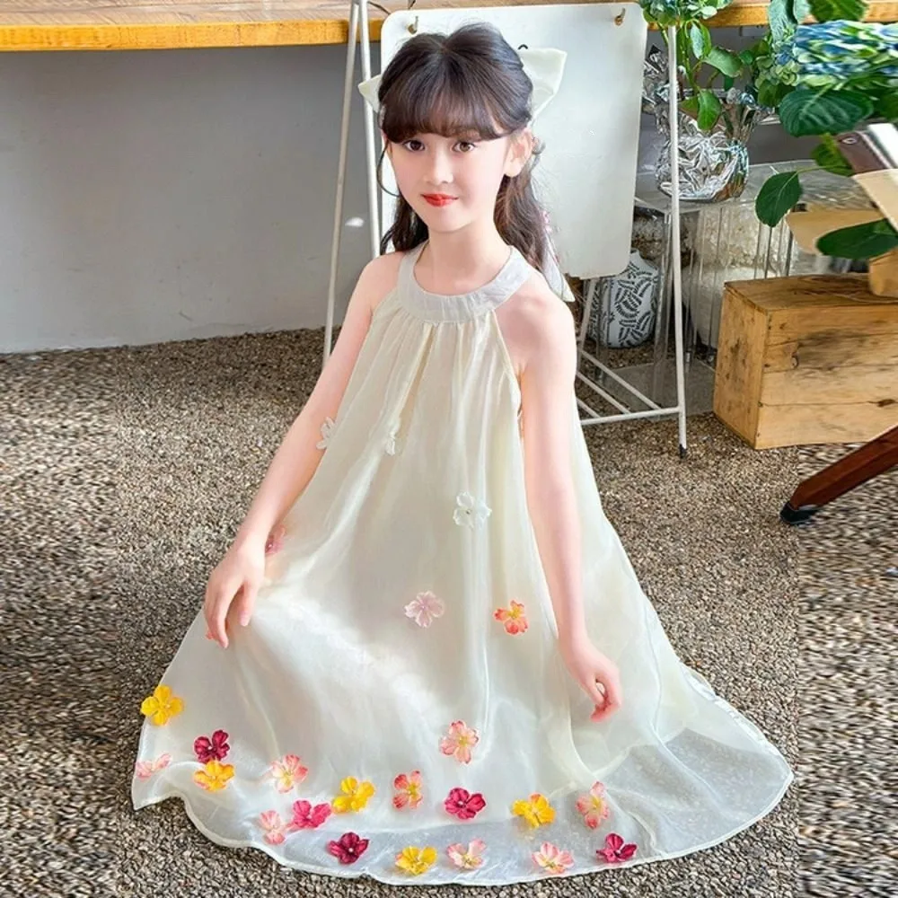 Fashion Loose Girls Princess Dress Children Beach Vacation Summer Flower Dresses Sweet Party Teens Long Dress Party