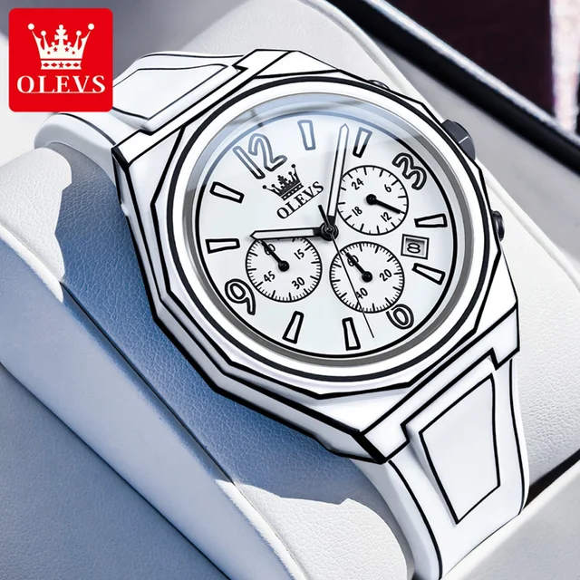 OLEVS 5622 Men Watch Fashion Manga Style Quartz Watch Silicone Strap Waterproof Luminous Chronograph Luxury Brand Men Reloj Gift