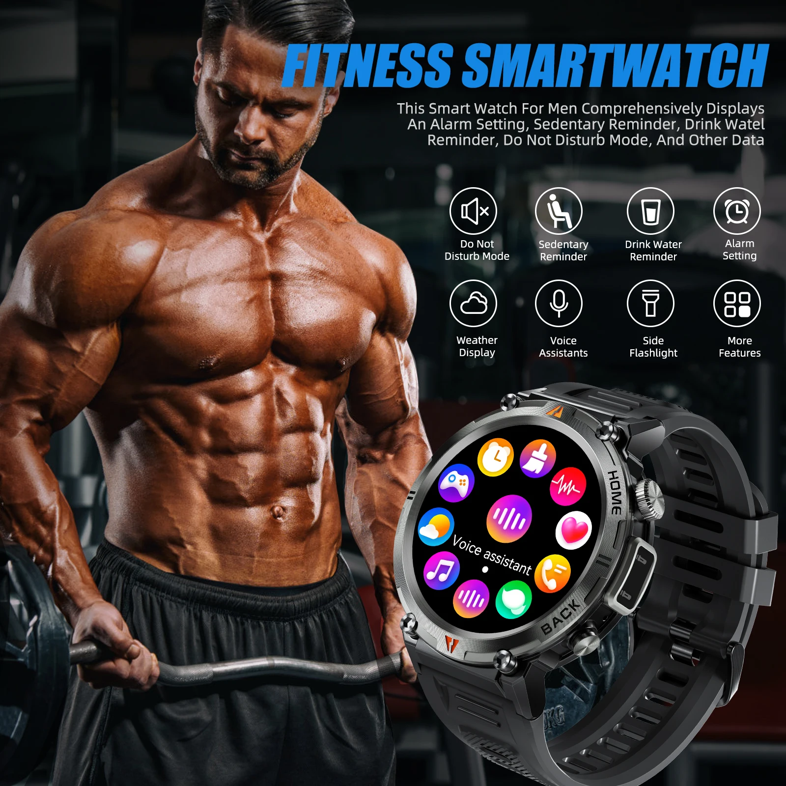 LaNikar KE3 Bluetooth Call Smart Watch Men Full Touch Screen Health Monitor Clock With Flashlight Men SmartWatch For ios Android 4