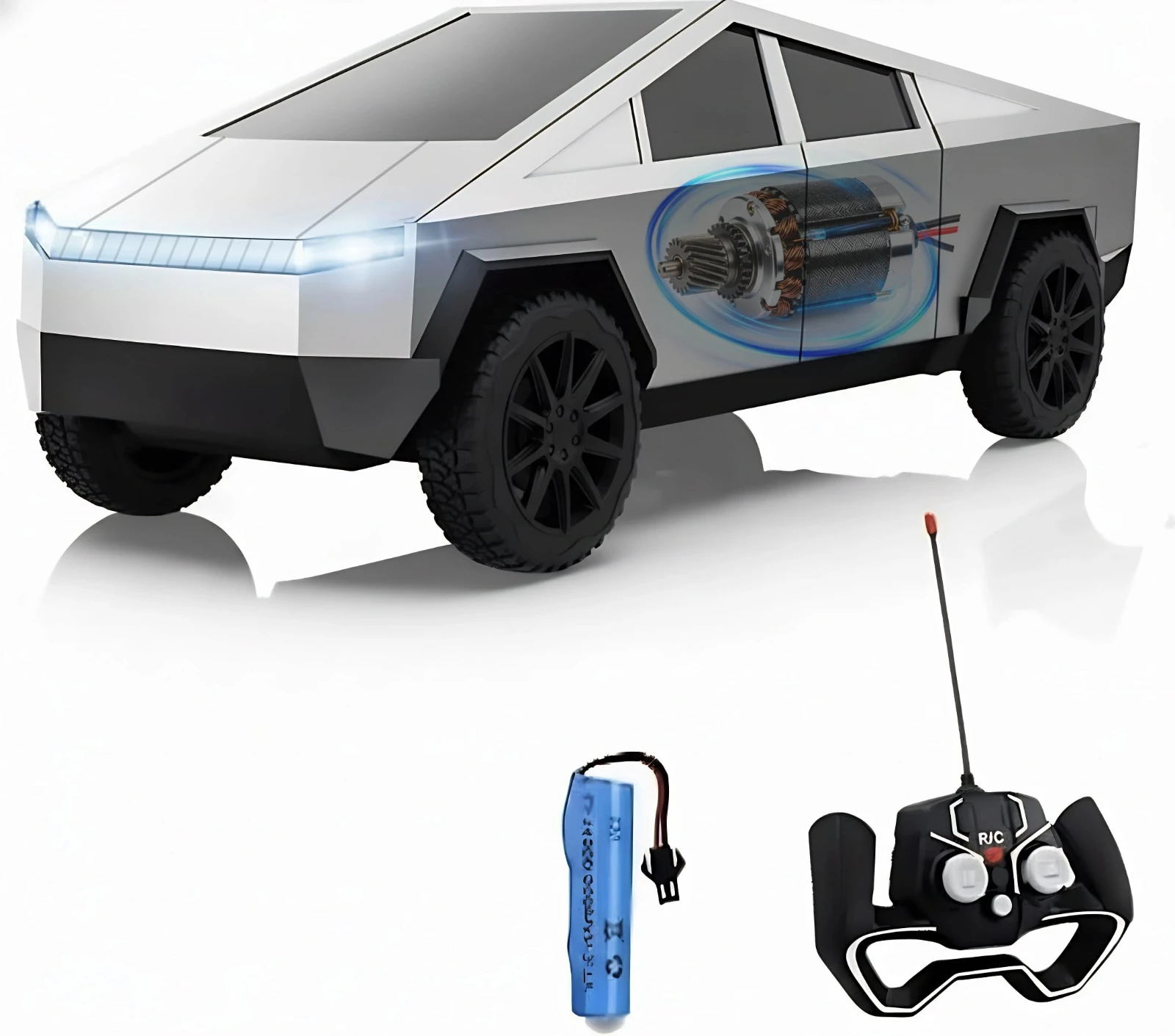 1:24 RC 사이버트럭 픽업 트럭 4WD 오프로드 무선 조종 자동차 27MHz 고속 듀얼 모터 LED 라이트 장난감 선물 (남아용)