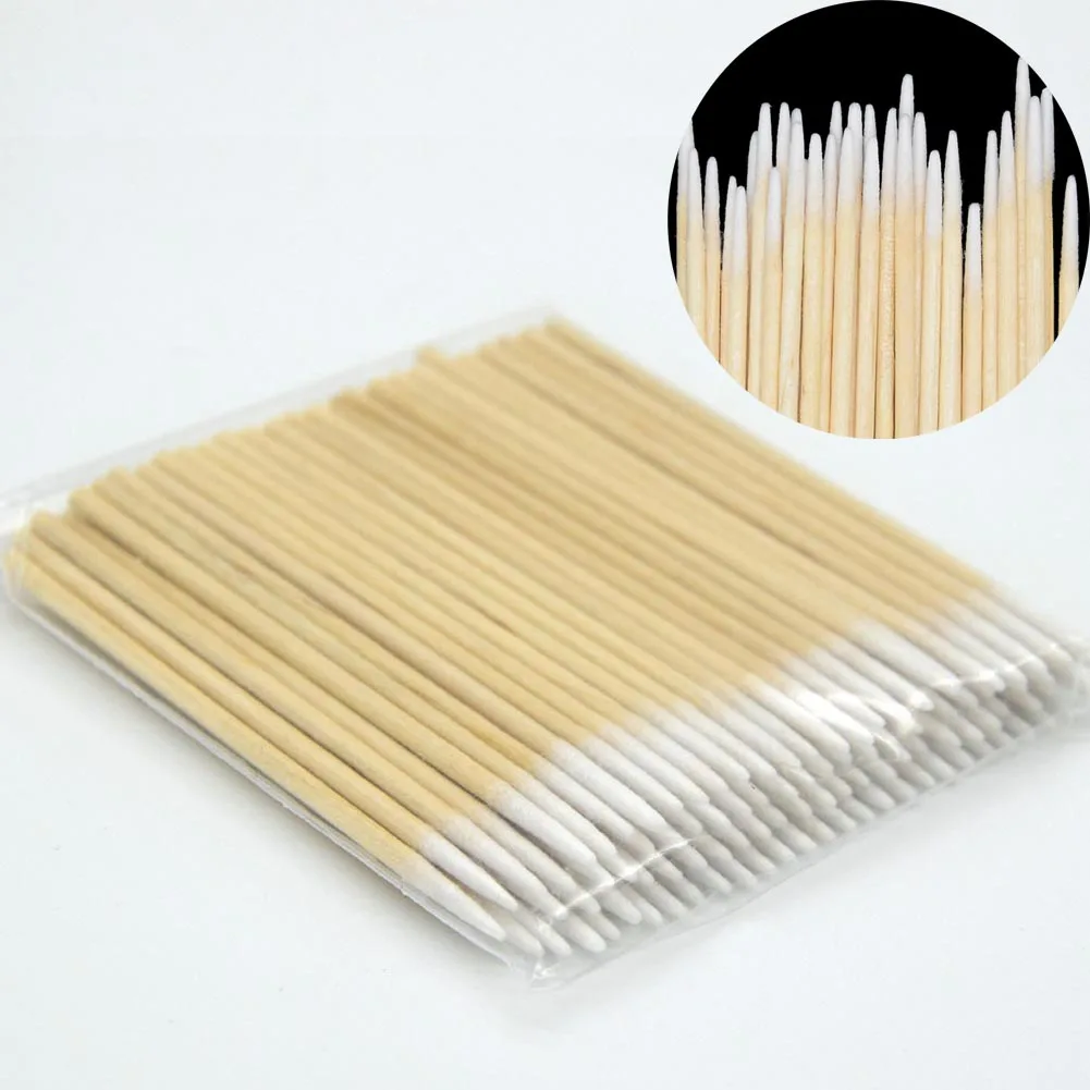 100 Pcs Disposable Ultra-small Cotton Swab Brush Lint Free Micro Wood Makeup Brushes Eyelash Extension Glue Removing Tools 100pcs disposable cotton swab lint brushes wood cotton buds swabs ear clean stick eyelash extension glue removing tool