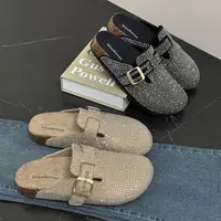Mules à bout fermé en strass étincelants d'inspiration française, chaussures décontractées polyvalentes pour femmes, pour le printemps et l'automne 2