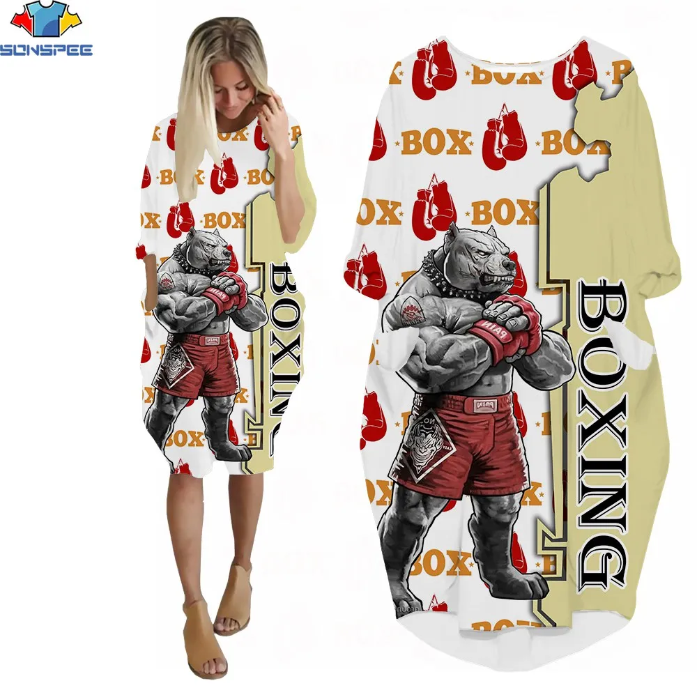 

SONSPEE 3D Print Ladies Sexy Dress Boxing Gloves Cartoon Animal Creative Summer Sports Leisure Shopping Birthday Party Dresses
