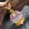 Gold Purple Pink Flowers Glass Perfume Bottle With Metal Butterfly Lid Empty Refillable 25ml Round Frost Fragrance Containers 5