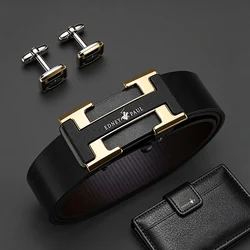 Men's Fashion Leather Belt with Automatic Buckle - 120cm (Gold)