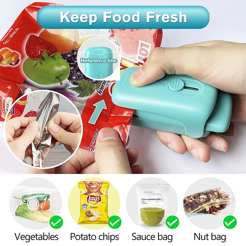 thumbnail image 2 of 2 Pack Mini Heat Sealer For Bags - Handheld Food Bag Sealer, 45 Inch Power Cord, For Chips, Snacks, Plastic Bags (Green & Purple) 2 of 4