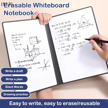 1 quaderno riutilizzabile con lavagna bianca, panno per cancellare, blocco note in pelle, agenda settimanale, portatile ed elegante per l'ufficio[S13]