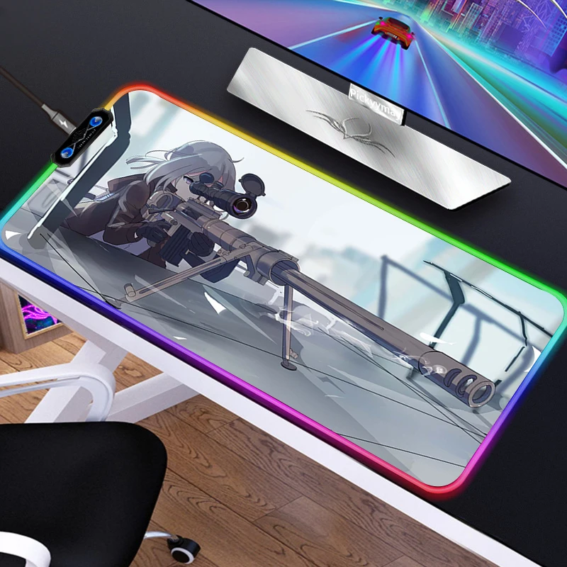 

Anime Girls Frontline Large Size Gaming Mouse Pad PC Computer Gamer RGB LED Mousepad Desk Mat Locking Edge For LOL CSGO