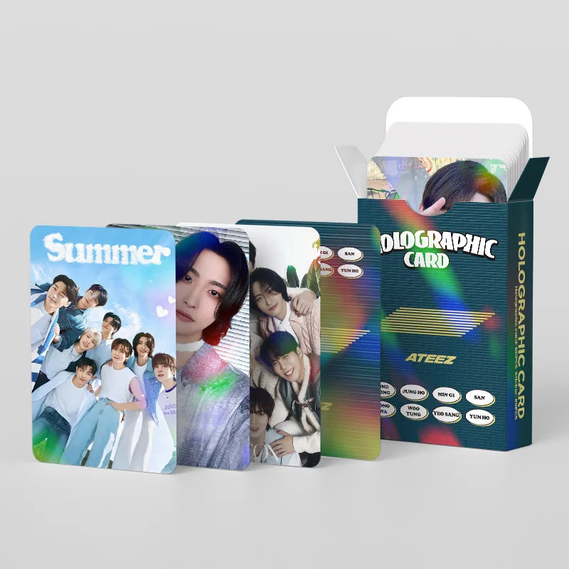 124pcs/set KPOP ATEEZ Lomo Cards Lasers Photo Album Stickers HD Double Sided Photocard JongHo Yunho YEOSANG San Fans Gift