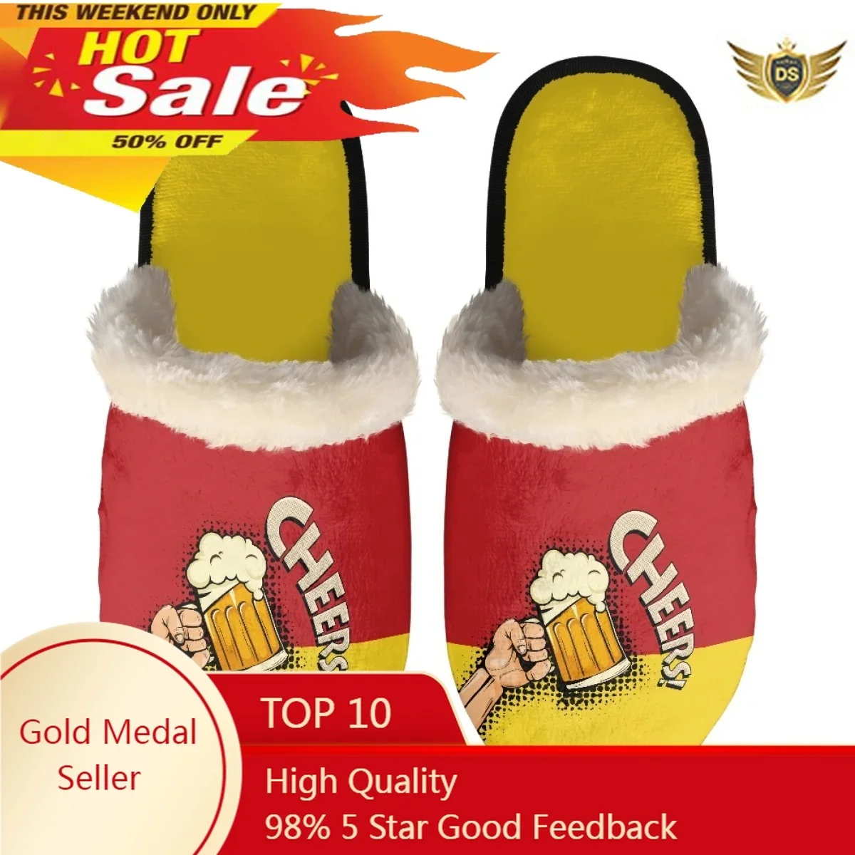 

Comfortable Print Drink Beer/Cheers Male Winter Slippers Soft Plush Warm House Slippers Non Slip Man Bedroom Slippers Home