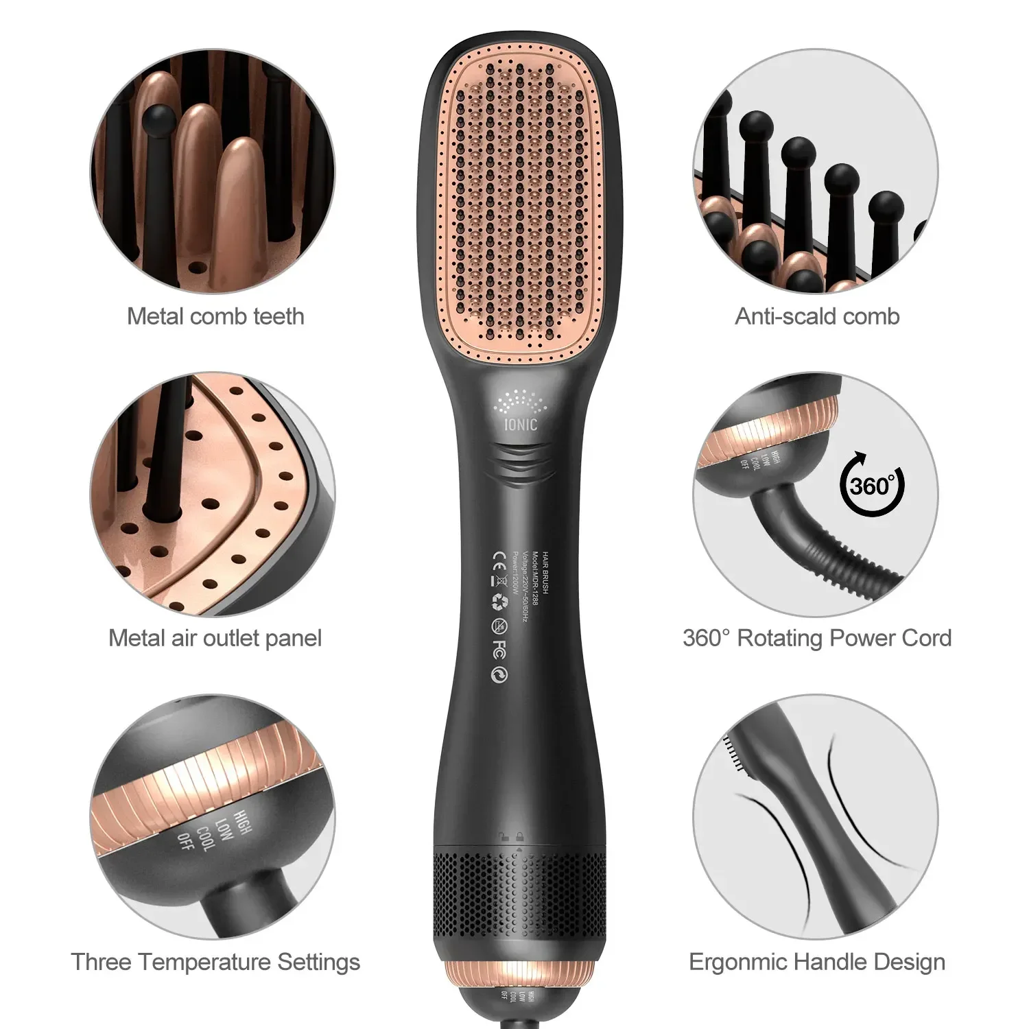 Hair Dryer Brush 3 in 1 Hot-Air Brushes 1200 W Powerful Ceramic Tourmaline Ionic  For All Hair Types Ionic Hair Brush 6