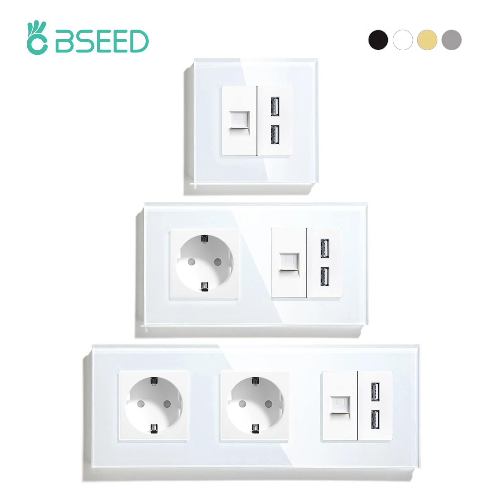 Internet Dupla Tomada Usb Única ue Tomadas Alemanha Tomadas de Parede Moldura de Vidro 2.4a 16a Rj45 Bseed-cat5