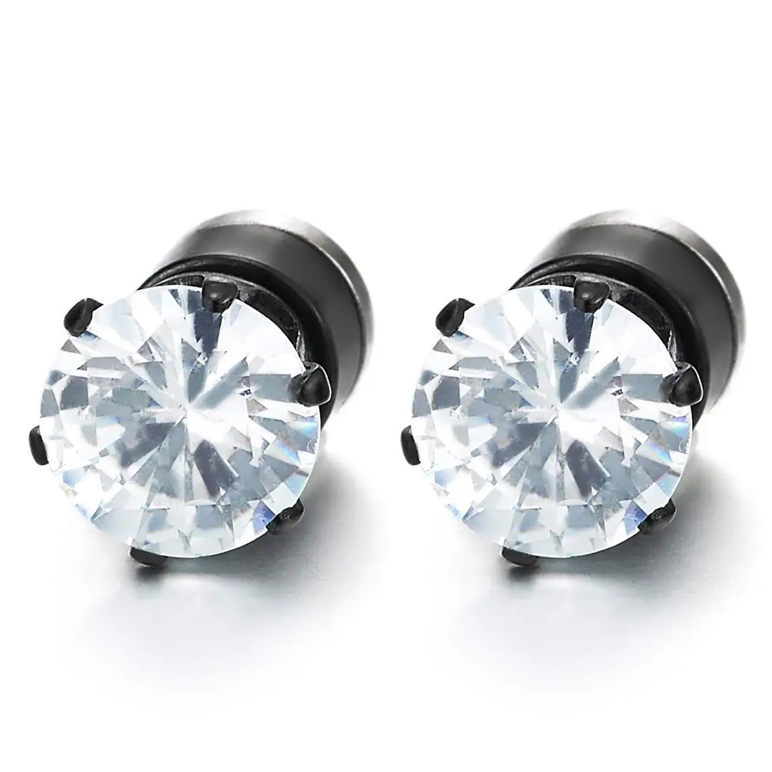 1 Pair Mens Womens Magnetic 8mm Color Cubic Zirconia Stud Earrings Steel Non-Piercing Clip On Fake Ear Piercing Jewelry