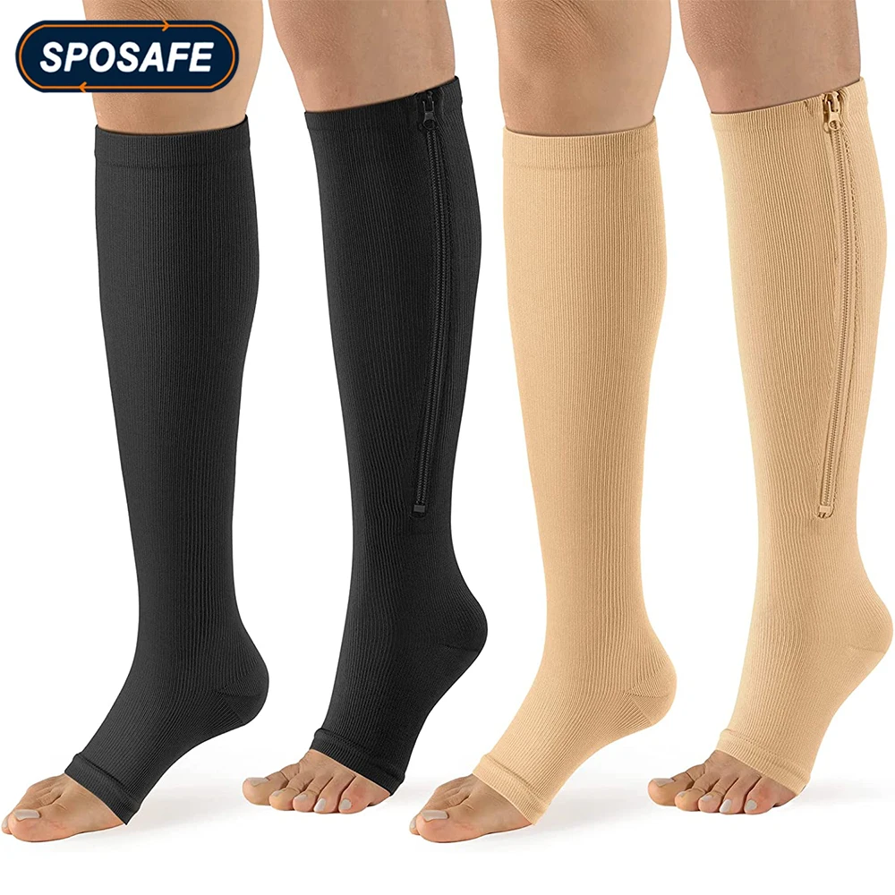 

1Pair Fashion Women Stockings Compression Black Zipper Leg Underwear Slimming Stocking Zipper Leg Support Open Toe Knee Stocking