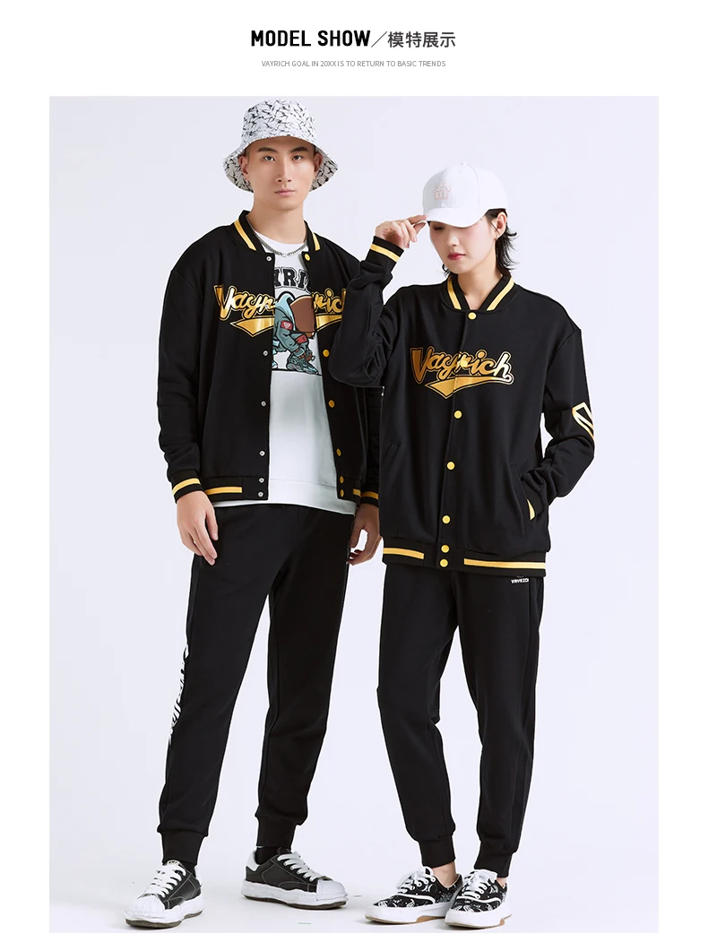 Sanxingdui Vayrich Branded 100% Cotton Full-Snap Baseball Bomber Jacket Streetwear Hip Hop Unisex College Casual Outerwear Coats