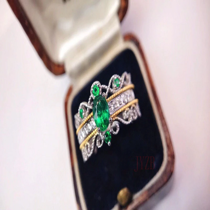 

Fine Jewelry Fine Women's Ring Natural Emerald 925 sterling silver set with fashion gemstone ring
