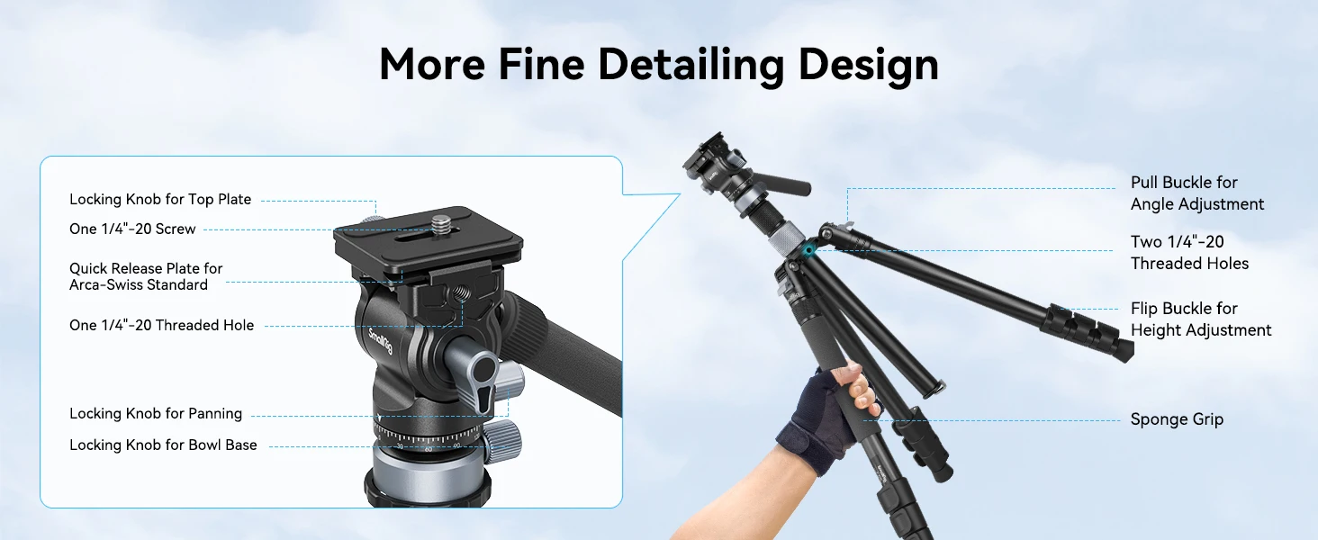 Travel Video Tripod Kit Lightweight Tripods with 360° Video Head for Arca-Swiss