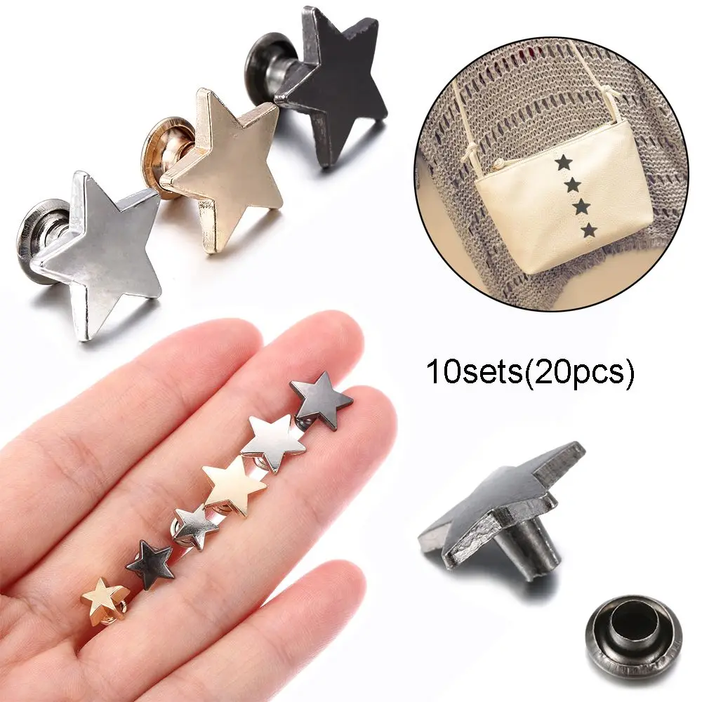 10sets(20pcs) Stars Rivets DIY Clothing Bag Shoes Crafts Decoration Supplies Garment Sewing Glass Drill Nail Button