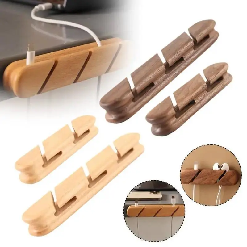 HOMMMME 원목 케이블 정리함 고정형 데이터 케이블, 헤드폰/데이터 케이블 관리 공간 절약형 데스크탑 정리함