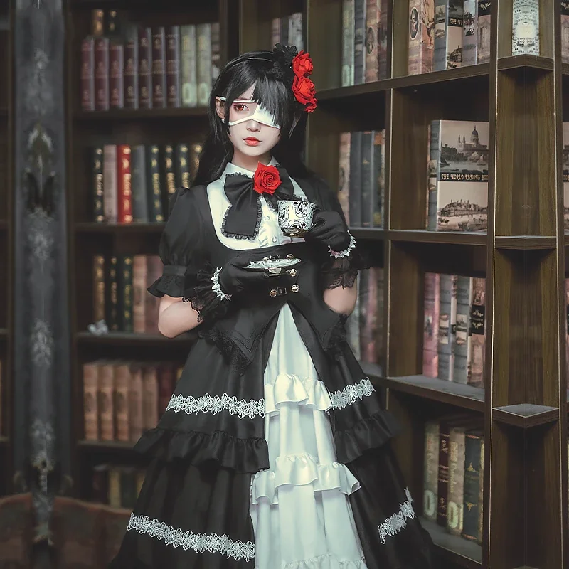

Anime DATE A LIVE Tokisaki Kurumi Cosplay Costumes Women Gorgeous Lolita Black Princess Dress Halloween Carnival Party Clothing