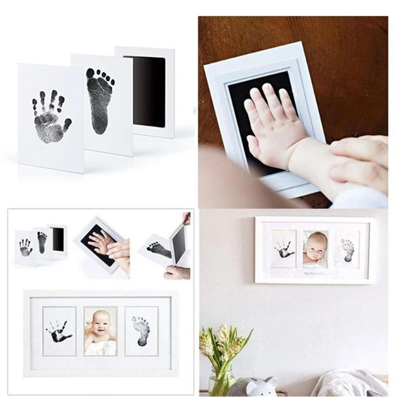 Newborn Baby Handprint or Footprint Clean-Touch Ink Pad, 2 White Cards ,  100% Non-Toxic & Mess Free,6 Colors