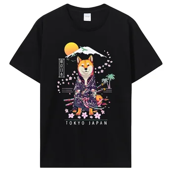 Shiba Inu Tshirt Japanese Aesthetic Sakura Cherry Blossoms T-Shirt Men Clothing Oversized T Shirt Graphic Tees 1