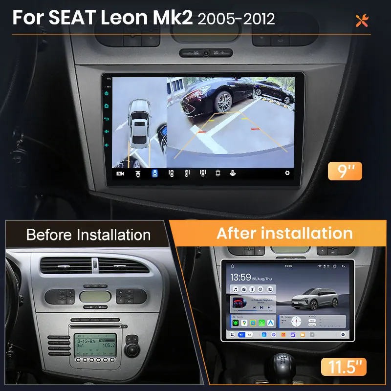 Radio AWESAFE con CarPlay y Android Auto inalámbrico para Seat Leon 2 MK2 2005 2006-2012, Plug & Play, FM, BT, RDS, DSP, 4G, GPS, SWC, Multimedia 2