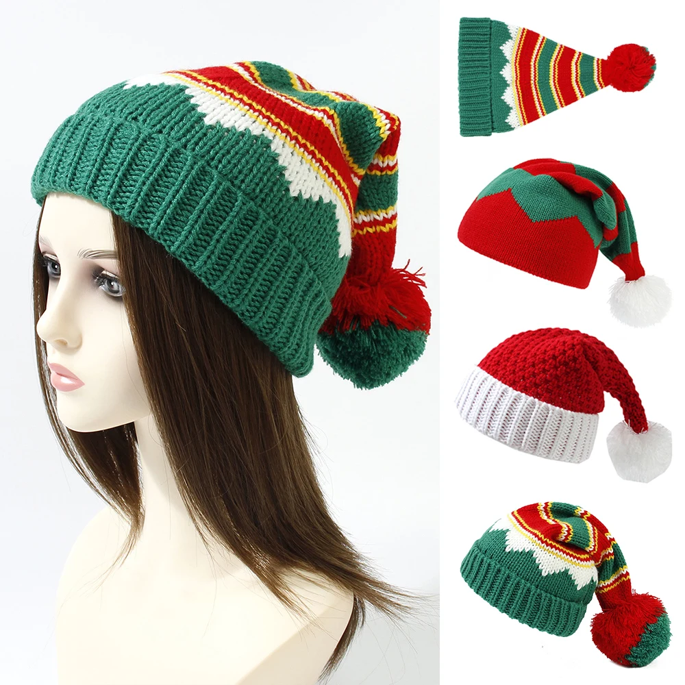 

2023 Christmas Knitted Hat Cute Pom Pom Adult Kids Soft Beanie Santa Hat New Year Party Kids Gift Navidad Noel Xmas Decoration