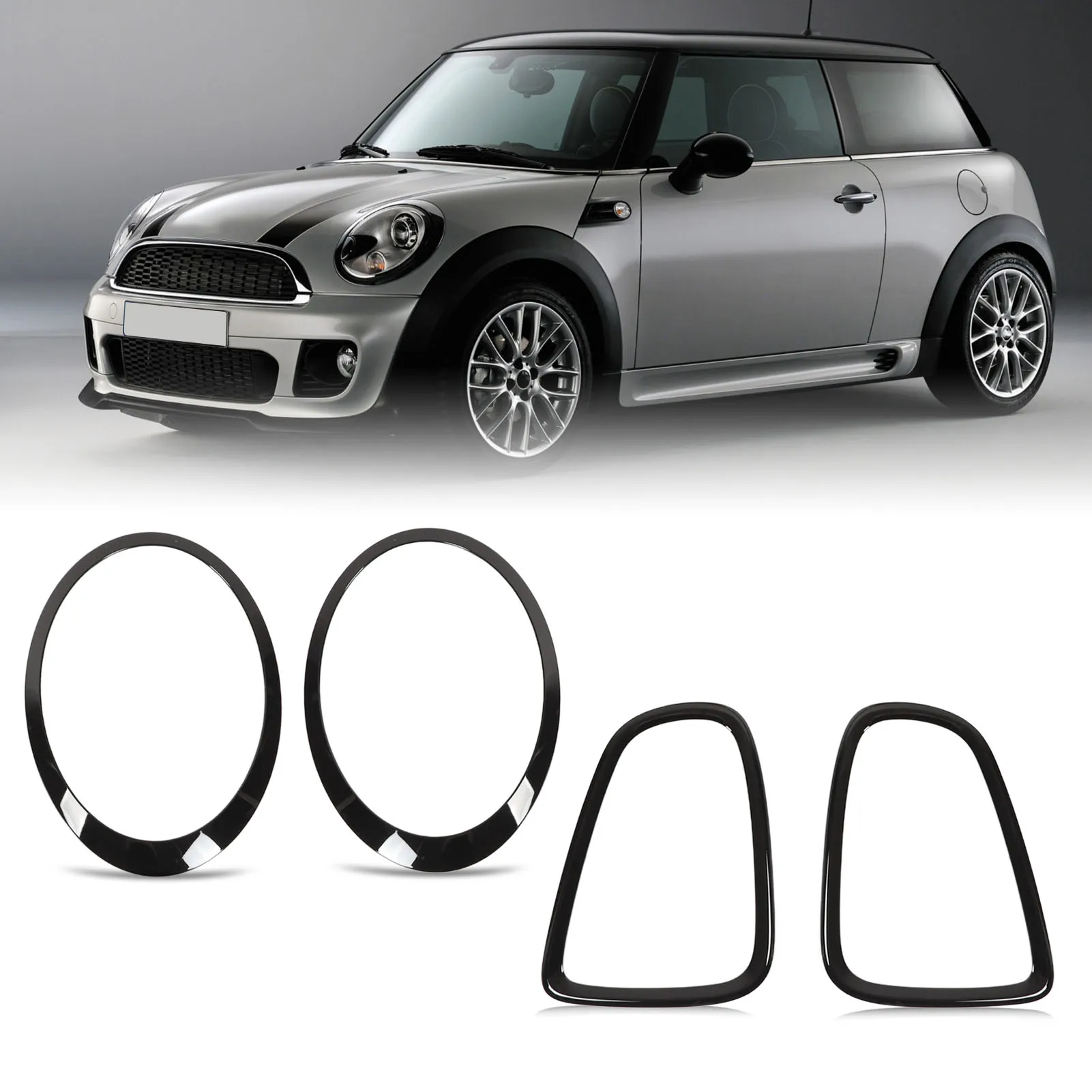 

4pcs Gloss Black Headlight Taillight Surround Cover Trims Replacement For Mini R56 R57 R58 R59 Cooper S JCW 2007‑2015