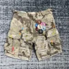 Summer Fashion Camouflage Splicing Leather Letter Washed Retro Knee Jeans Men Women Shorts 2