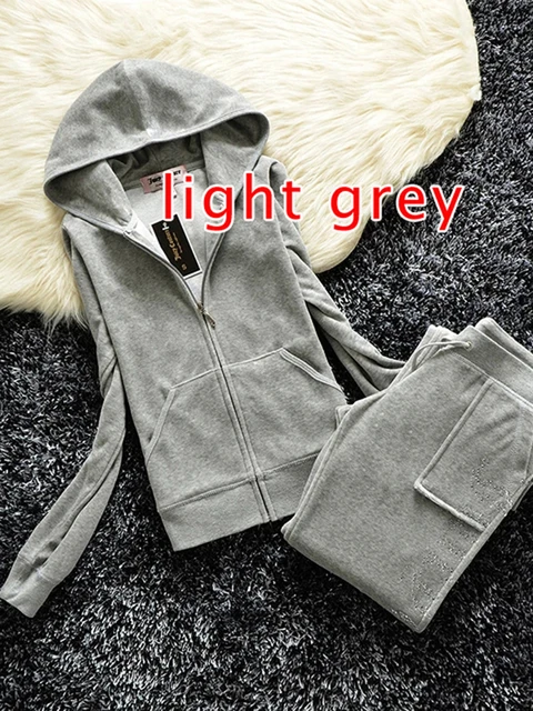 YICIYA TRACKSUIT hoodies Velvet Zipper Sweatshirt And Pants Winter women velour Pant Suit Hoodies Zipper Rhinestone velour suits light grey suit