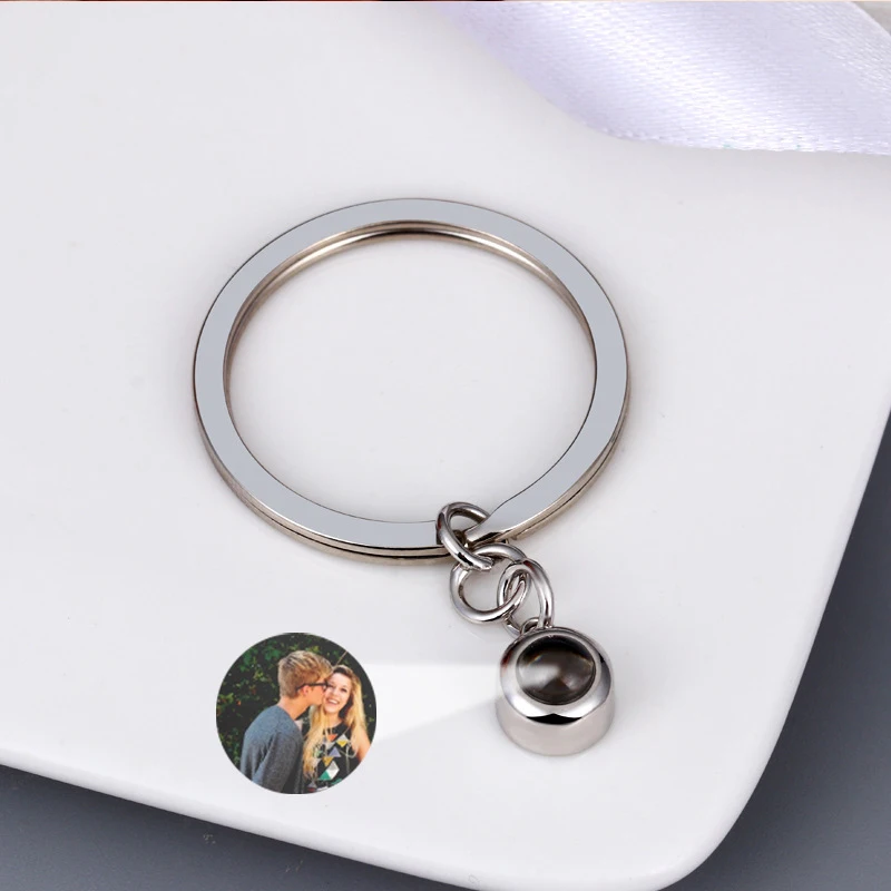 Personalized Photo Projection Key Chain Simple Custom Picture Small Circle Keyring  for Women Men Memory Birthday Christmas Gift