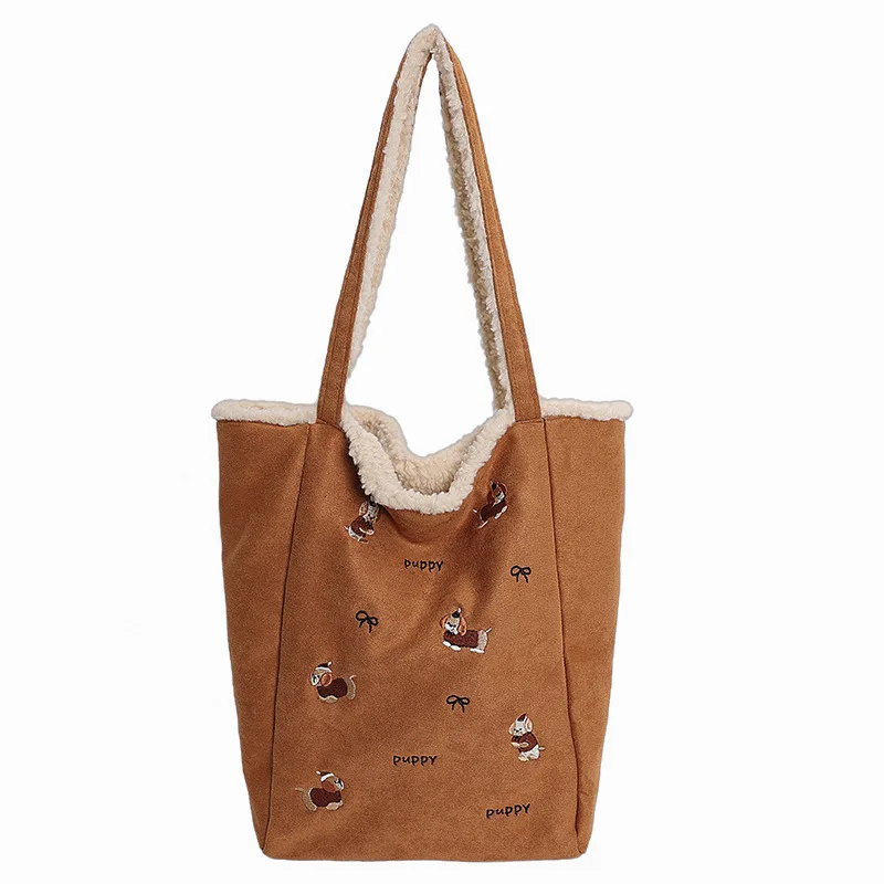 Large Capacity Handbag Shoulder Bag Autumn Winter New Plush Double Sided Design Commute Backpack Simple Tote