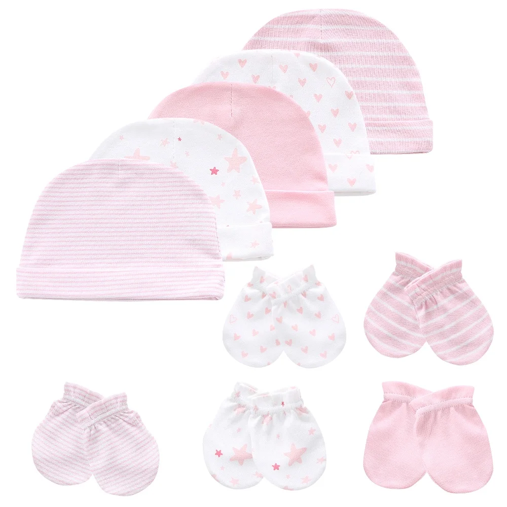 0-6M 10Pcs Newborn Cap+Gloves Set 3