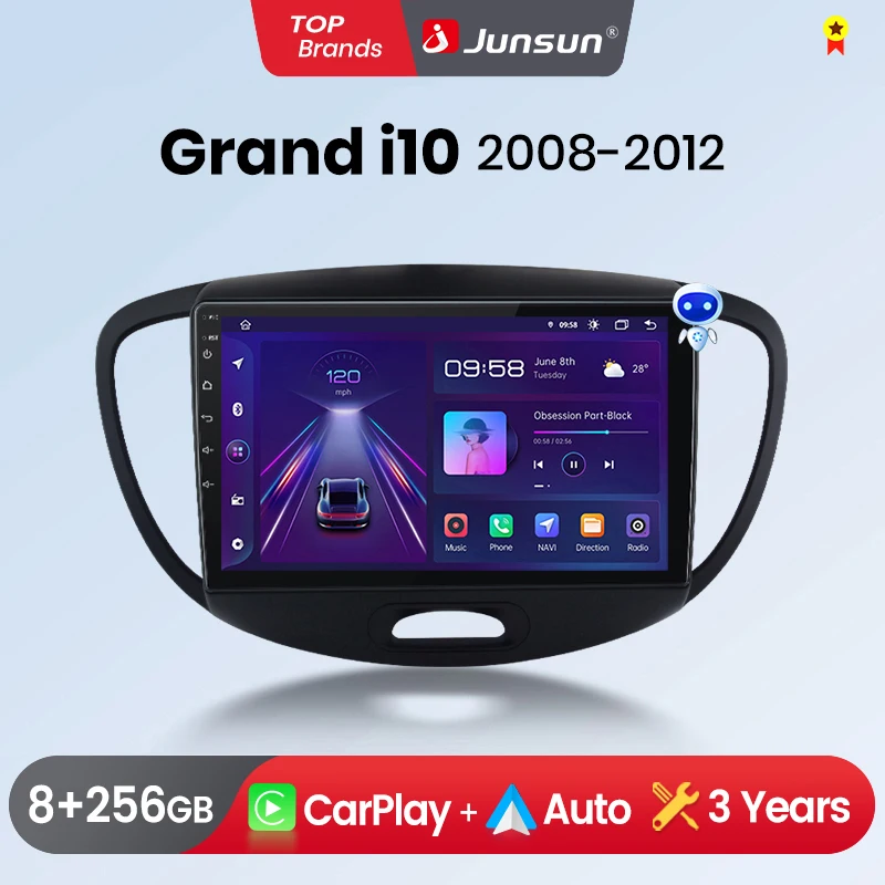 Junsun CarPlay Android Auto Car Radio for Hyundai Grand i10 GPS Intelligent Systems Stereo Multimedia Autoradio