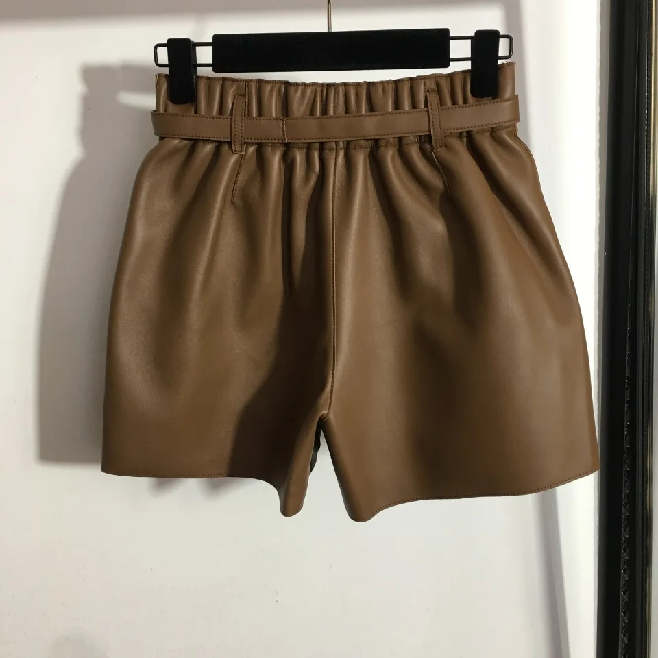 

2023 Autumn New Fashion Sheepskin Pants High Waist Slim Autumn/Winter A-line Wide Leg Shorts for Women