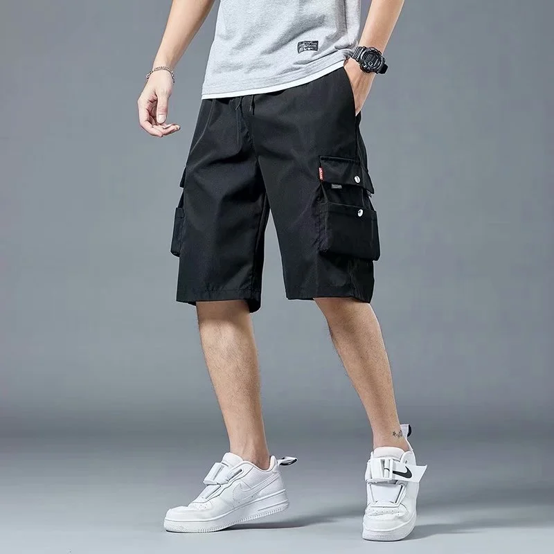 

Men's Casual Cargo Shorts Korean Fashion Loose Knee Length Trousers With Pockets Men Summer Hip Hop Streetwear Joggers Shorts