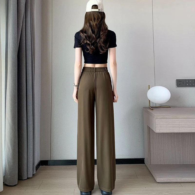 Women Suit Pants Lady Baggy High Waist Wide Leg Solid Color Trousers Female Designer Straight Leg Mom Classic Office Pant Slacks 2