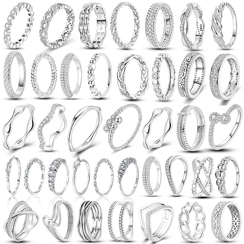 925 Silver Shine Zircon Wedding Ring Simple For Women Sterling Fashion Stackable Rings Popular Anniversary Jewelry