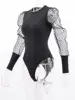 Mesh Puff Sleeve Elegant Bodysuits Tops Women Long sleeve Solid Bodycon Sexy Bodysuits Jumpsuit Vintage Club Body Top Femme 6