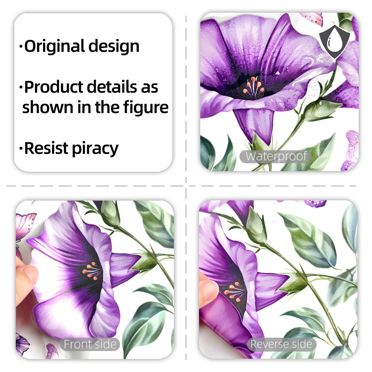 Purple Flowers Butterflys Glass Windows Home Landscaping Decoration Electrostatic Uv Window Stickers House Decoration