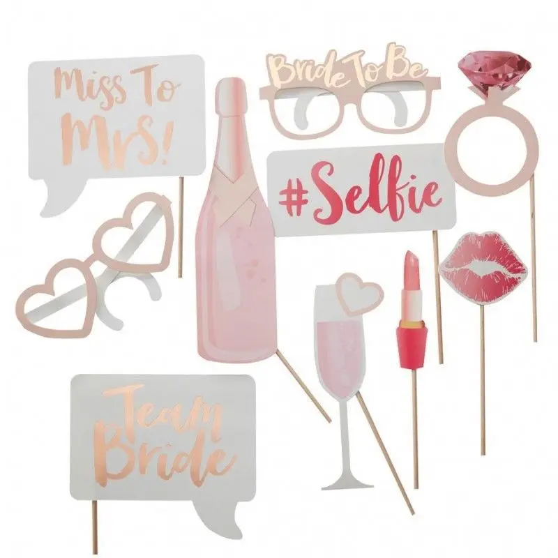 1 Set Team Bride to Be Paper Photo Props Mask Bridal Shower Wedding Decoration Paper Frame Bachelorette Supplies with Shiny