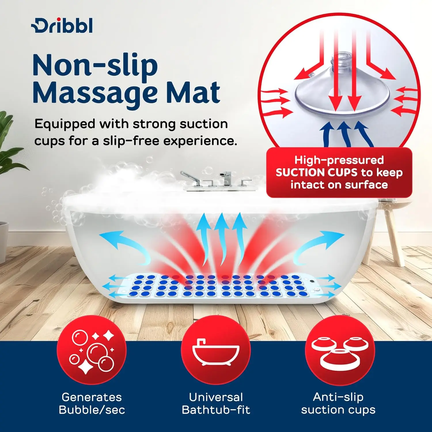 Electric Bubble Massage Bathtub Mat – Non-Slip Full-Body Waterproof Hot Tub Spa Mat for Bath with Heater, Motorized Air Pump