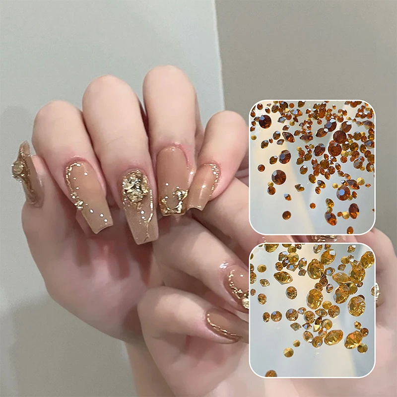 

1440Pcs Sharp Bottomed Round Rhinestone Maillard Series Caramel Color Diamond Nail Jewelry Super Sparkling Diamond Accessories