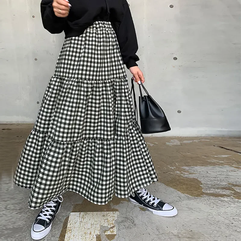 スカート [SUNBURNPROJECT] Mixed Check Long Skirt Mixed Check Long Skirt, NAVY - sunburnproject